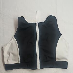 Fabletics Black and White Zip-Up Swim Top